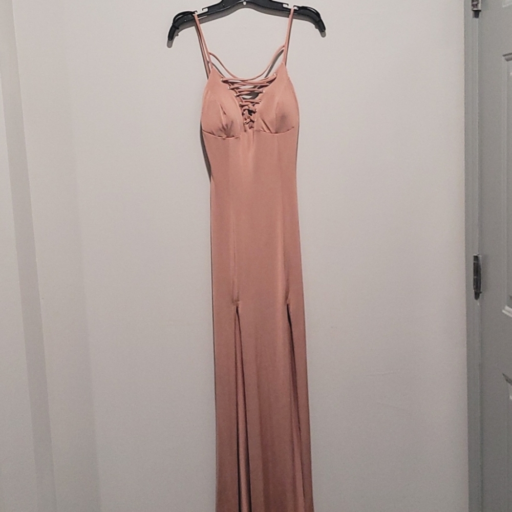Rose gold dress with slits